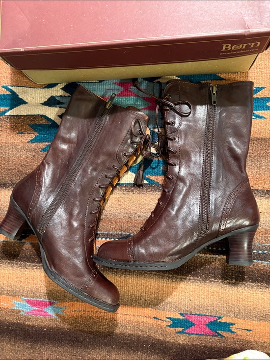 Born Shoes - NIBWT BORN RARE Gorgeous Brown Leather Lace-Up Ankle Boots with Side Zipper-8/39